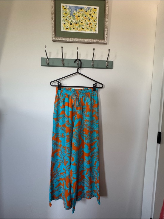New Collection Pants - Wide-Leg Floral Pants in Orange & Turquoise - Lightweight Summer Style